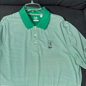 Cutter & Buck Green and White Striped Polo Shirt
